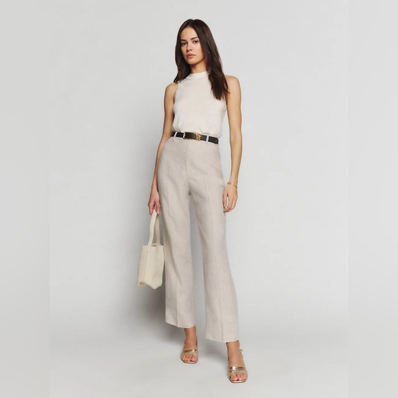 Reformation Petites Freddie Linen Pant in Oatmeal - Picture 1 of 6